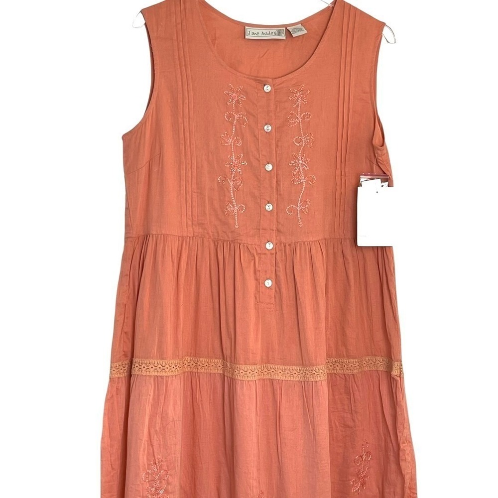Jane Ashley Maxi Dress Womens M Orange Excellent Tiered Embroidered Boho Cotton - Picture 5 of 15